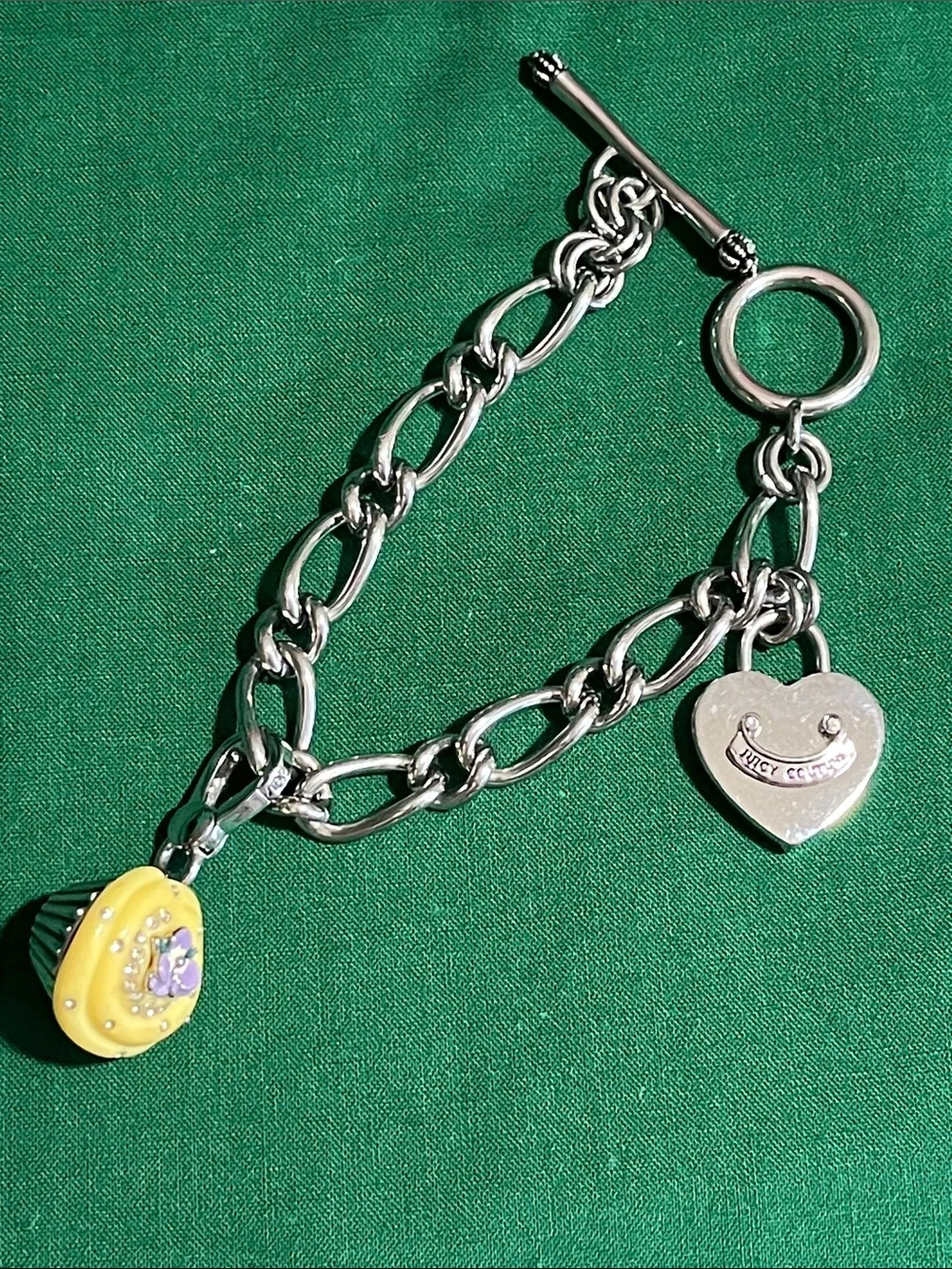Juicy Couture Silver Chain Bracelet with Yellow Floral Enamel Cupcake  Charm